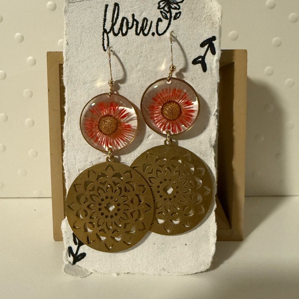 Flore Gold and Red Floral Earrings